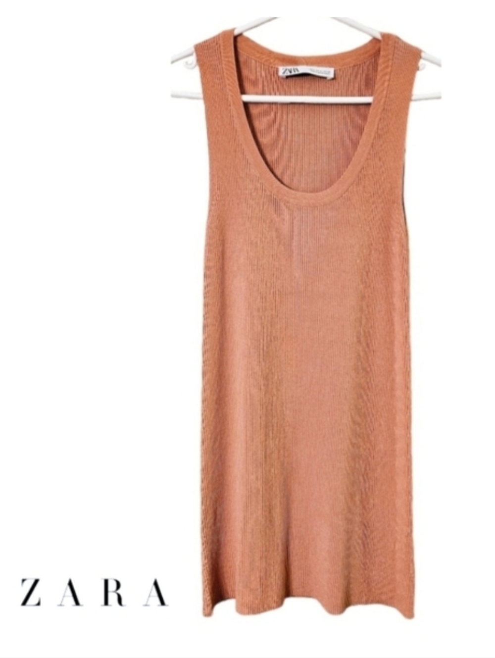 Zara Ribbed Tunic Tank Top - Size Small - Coral Pink Orange - Spring / Summer